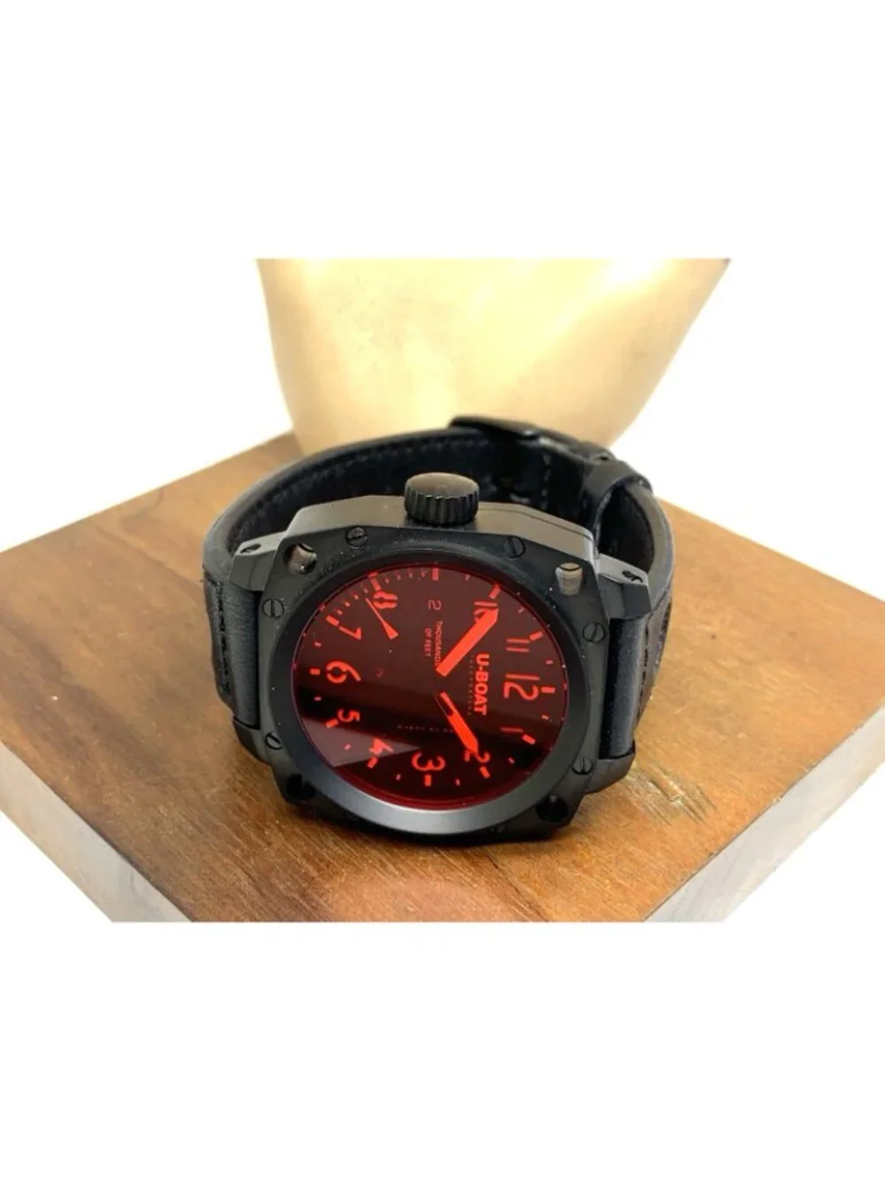 U-Boat Men's Watch 1846 Lefty Swiss Automatic Black Red Face Leather Strap 43mm - Picture 7 of 13